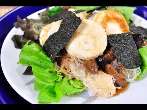 เส้นหมี่หน้าเต้าหู้ราดน้ำมันหอยเจ (อาหารเจ)