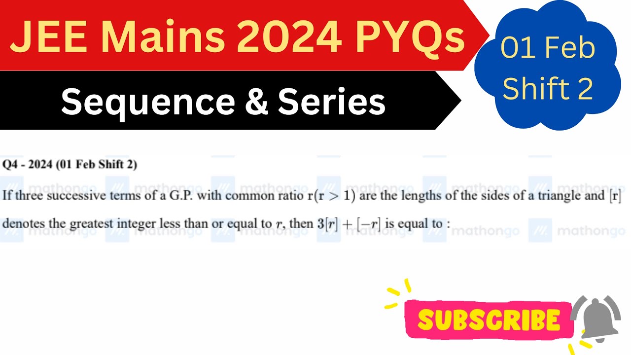If 3 successive terms of a G.P. with common ratio r.. then 3 [𝑟] + [−𝑟 ...