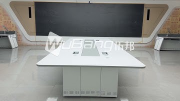 Conference table/command center console seamlessly integrates with the interior decor.