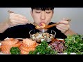 연어국수 먹방 + 간장소스 리얼사운드먹방 Raw Salmon Noodle Mukbang Eating Show cá hồi  ปลาแซลมอน サーモン