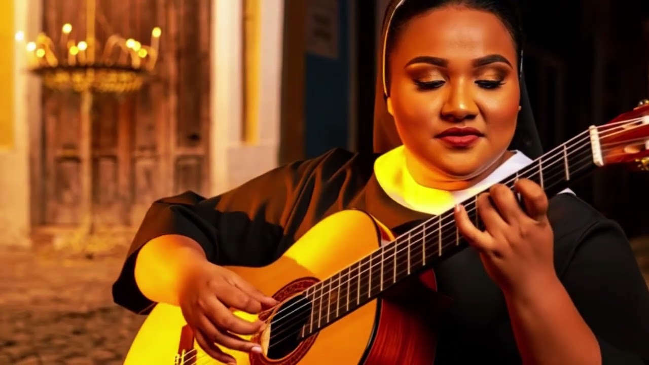 Momento único monja toca violão e transmite paz com sua canção