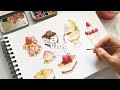 art vlog✨ paint with me food illustration • using watercolor🍓🍰🎨