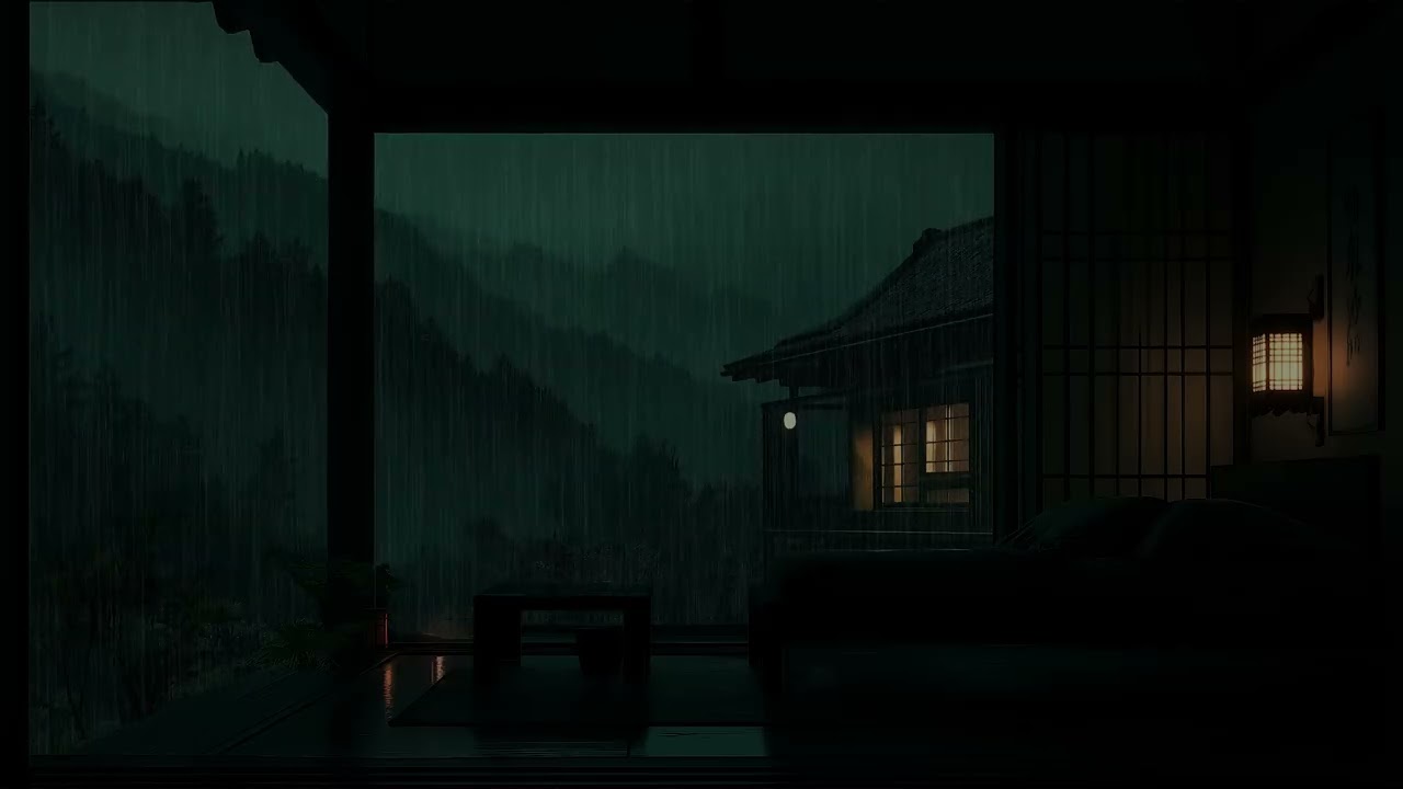 Soothing Rain at Night Outside a Dark Room Window with Nature Sounds for Calm and Serenity