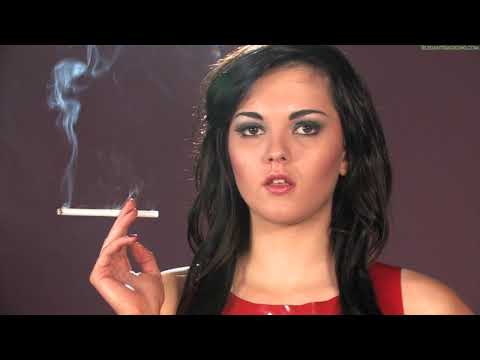 Sasha Jo in red latex dress smoking VS120