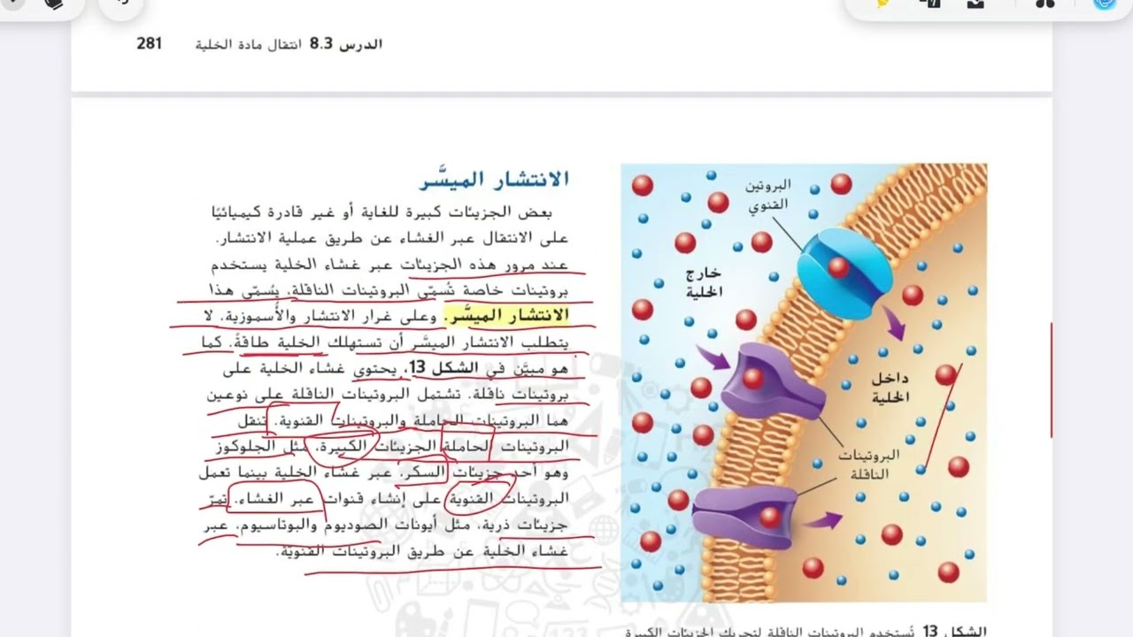 الصف السادس درس ( انتقال مواد الخلية) مادة العلوم المنهاج الإماراتي الفصل الثاني