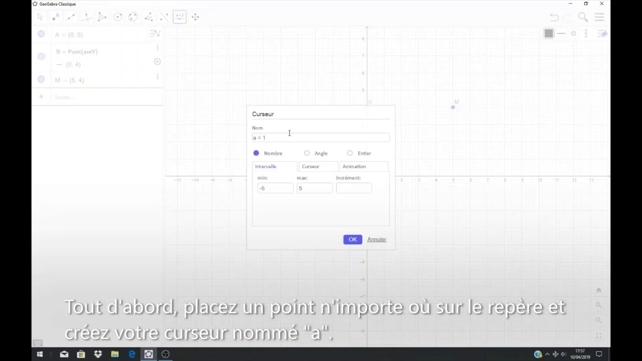 Comment associer un curseur aux coordonnées d'un point ? TUTO Geogebra