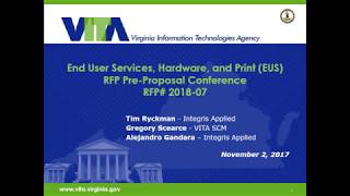 VITA's End User Services (EUS), Hardware and Print Pre-Proposal Web Conference - Nov. 2, 2017