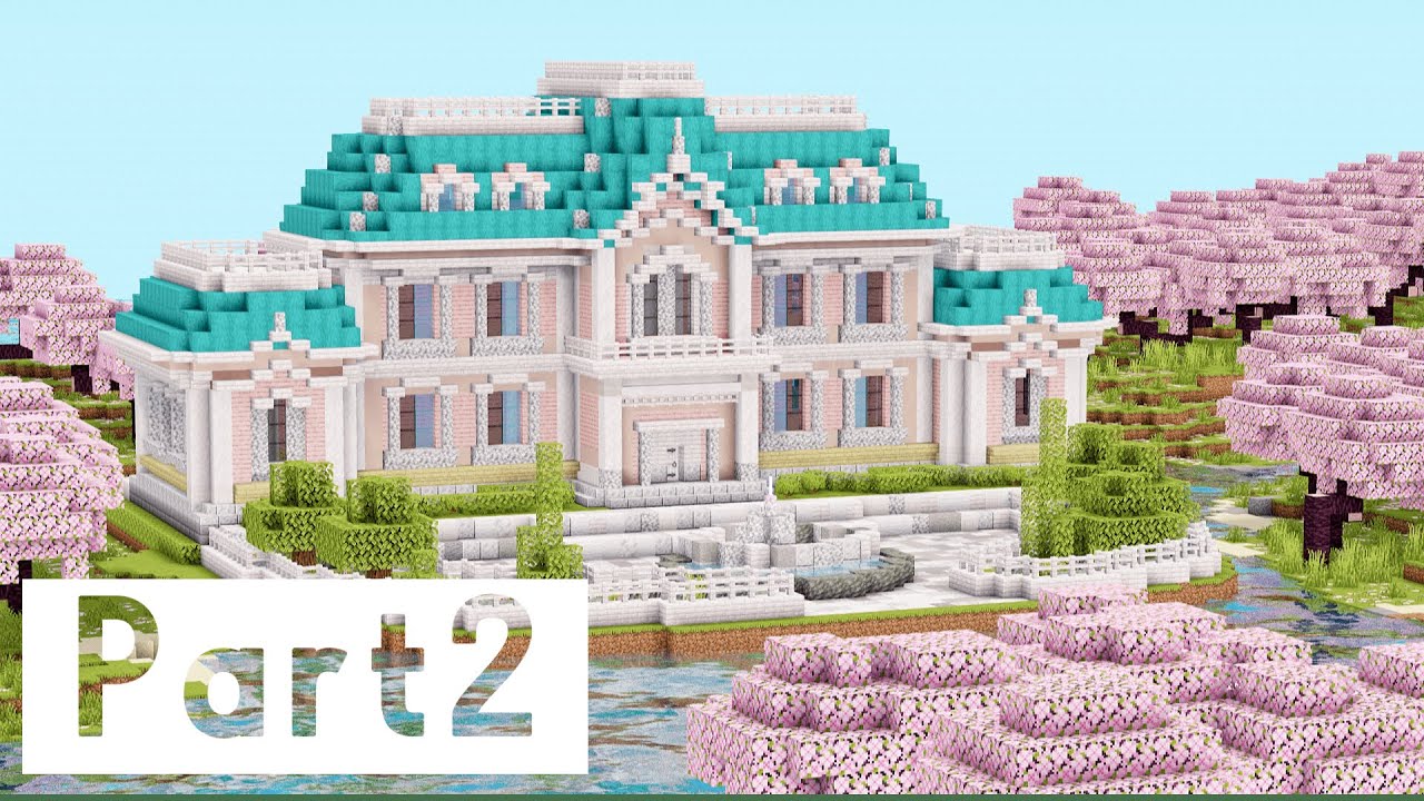 【マイクラ】 ペールオークと桜の豪邸風な大きな家の作り方！庭付き！ part2 - YouTube