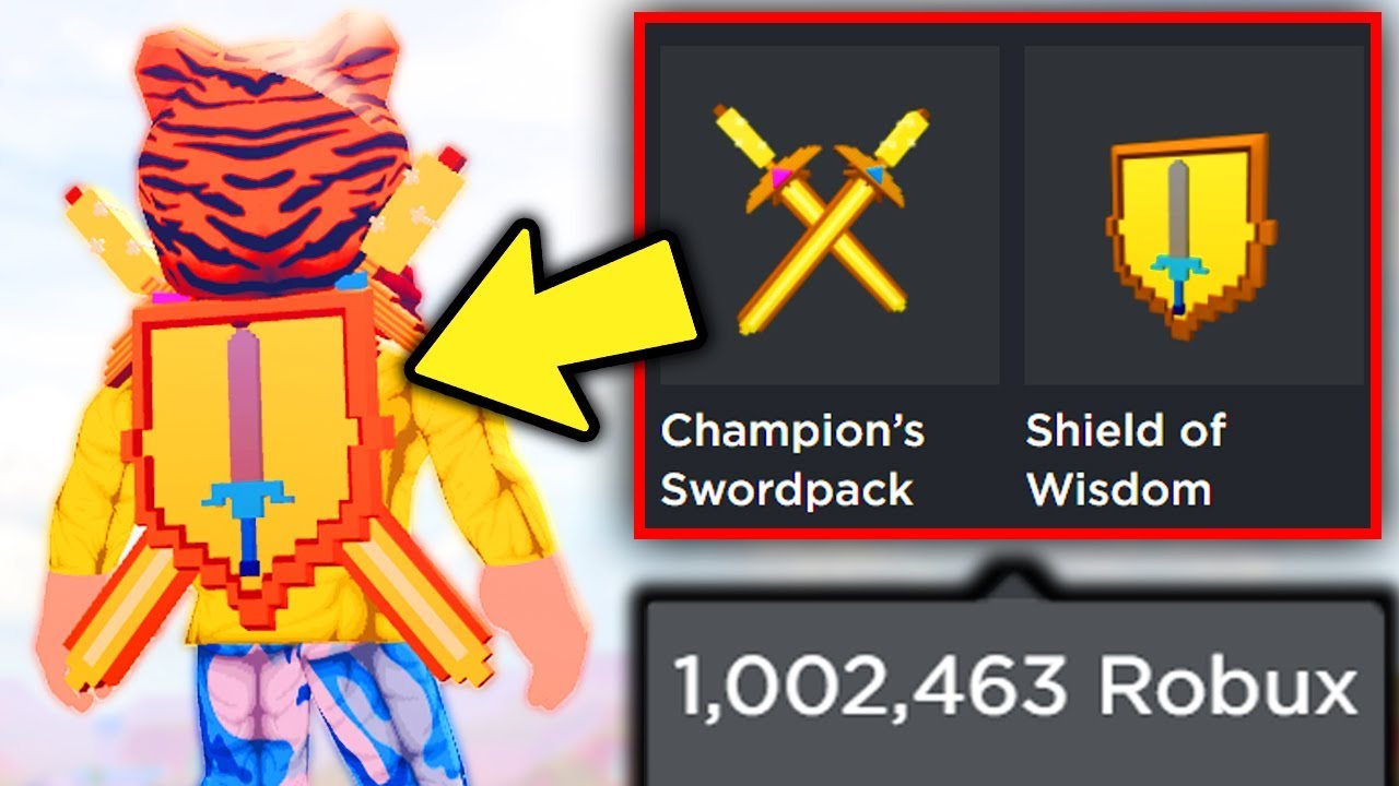I Got The Shield Of Wisdom Champion S Swordpack 1 Million Robux Update Roblox Rb Battles Youtube - roblox golden deluxe sword pack