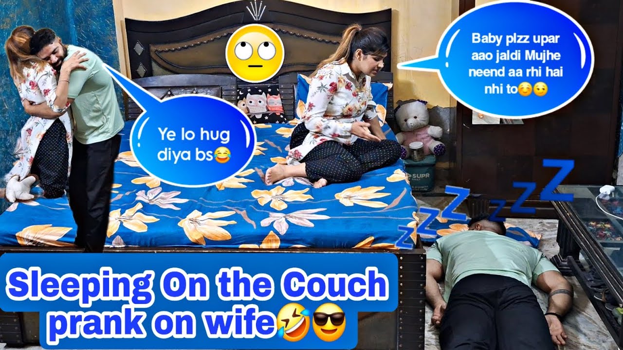Sleeping on the couch prank on cute wife😆 || She got angry🤬 || Funny reaction #viral #prank #comedy