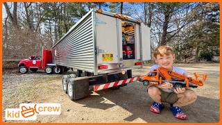 delivering toy trucks kids ride semi truck trailer educational