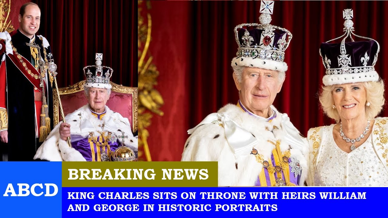 Royal family, King Charles sits on throne with heirs William and George ...