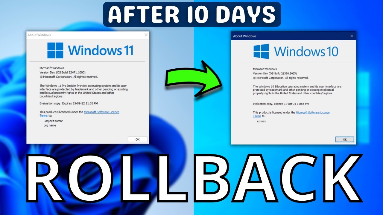Windows 11 to Windows 10 Downgrade Process | Rollback to Windows 10 from 11 (After 10 Days) - 2021