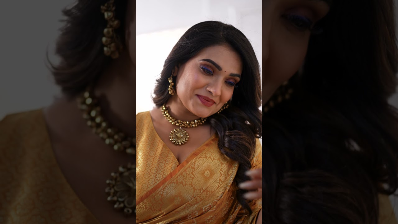 Brown Yellow Soft Satin Silk Saree