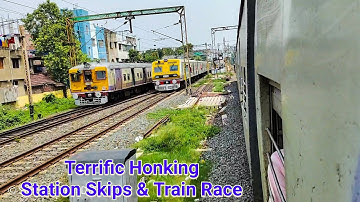 90kmph Stormy Madly Honking Station Skips | Terrific Parallel Train Race | Sealdah Galloping EMU