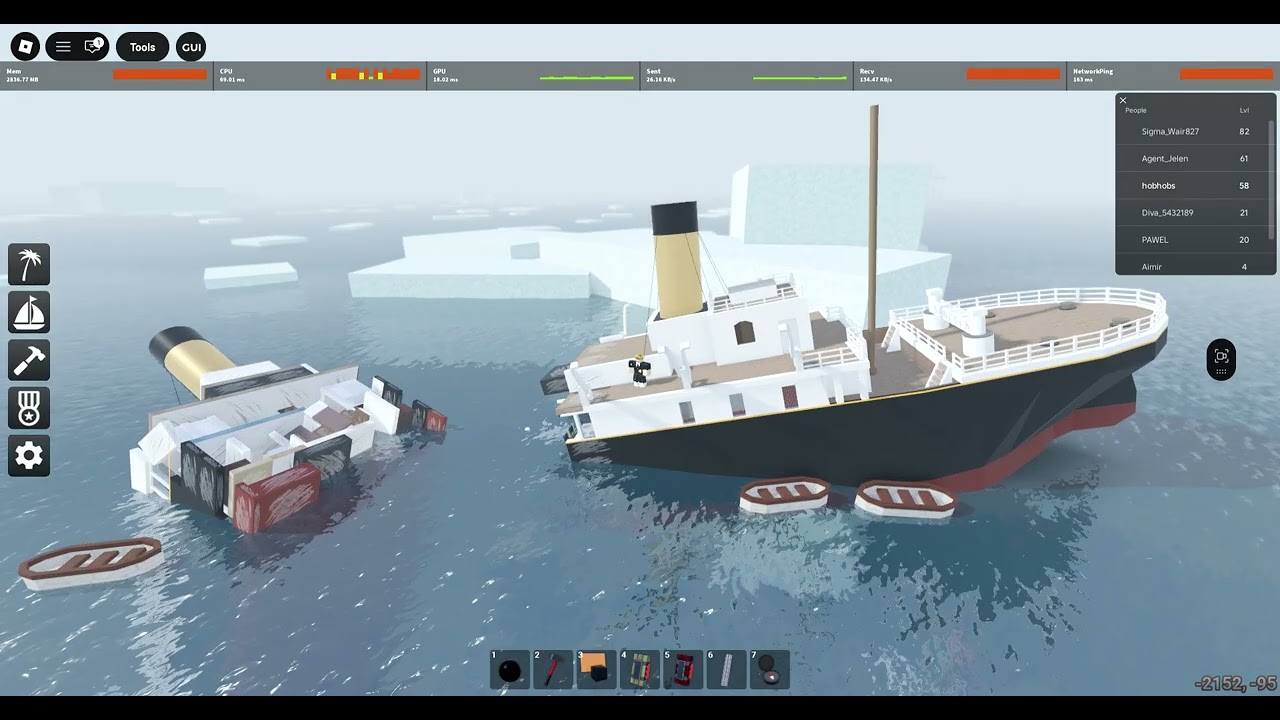 titania sinking sail and sink simulator