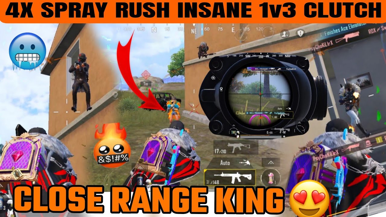 4X SPRAY RUSH 😈 INSANE 1v3 CLOSE RANGE CLUTCH | BGMI Gameplay - YouTube