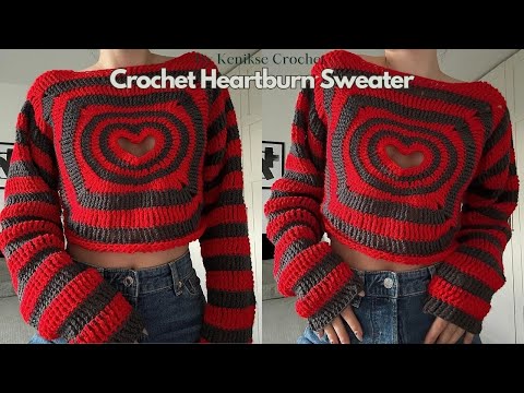 Crochet heart cut out sweater top tutorial Part 2 I Kenikse