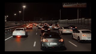 40 Nissan GT-Rs in Moscow. Godzillas meeting.