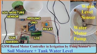 GSM Based Motor Controller in Irrigation by Using Sensor's [ Soil Moisture + Tank Water Level ]