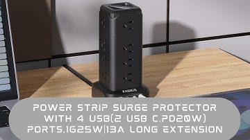 Power Strip Surge Protector with USB C (PD20W) Ports,1625W|13A Long Extension Cord with 16 AC