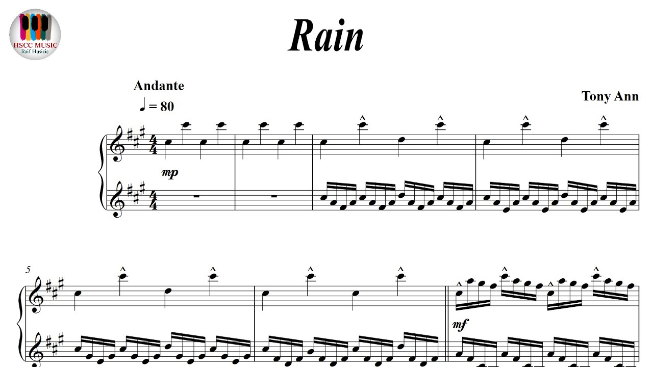 Rain - Tony Ann, Piano Sheet Music, Piano Tutorial Rain - Tony Ann, Piano Sheet Music, Piano Tutorial