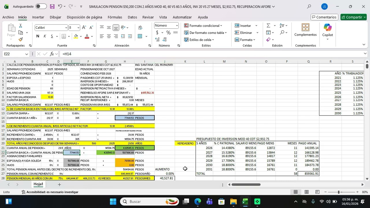 PENSION $50,200 CON 2 AÑOS MOD 40