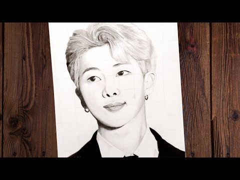 Drawing BTS RM ✨💜 step by step sketch #bts #shorts