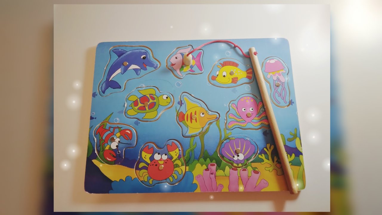 Μαθαίνω τα ζώα της θάλασσας//Παίζω με το ξύλινο πάζλ και ψαρεύω/Learn the sea animals in Greek