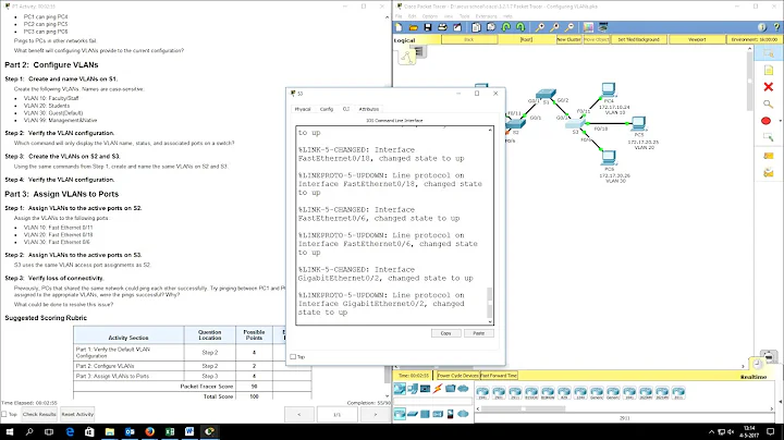 CCNA2 Packet tracer 3.2.1.7 - Configuring VLANs