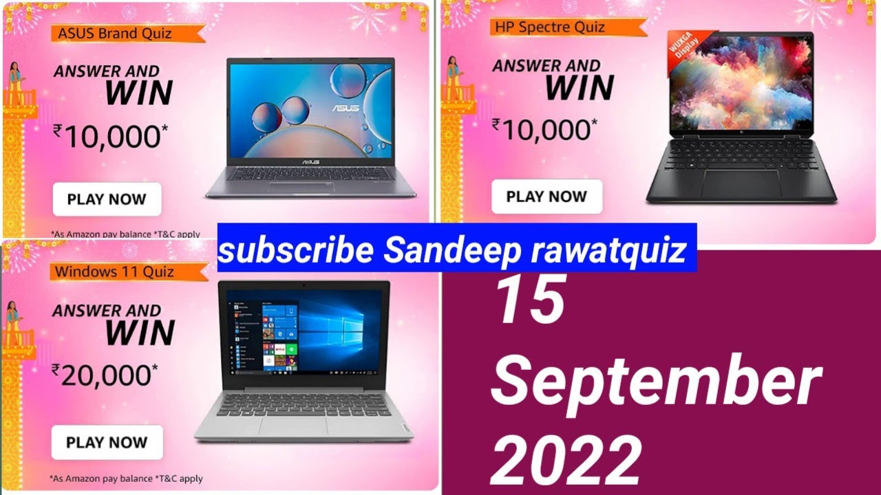 Amazon Asus Brand Quiz answers today HP Spectre Quiz today windows