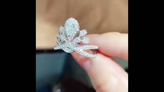 Firstmadam 2Ct Pear Cut Vs Lab Diamond Ring Cluster Setting For Wedding