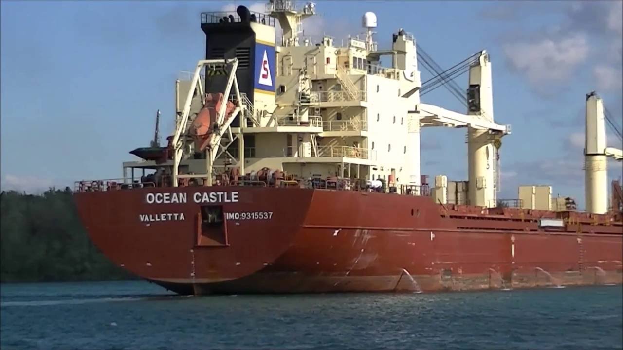 Ocean Castle Bulk Carrier Vessel Downbound in Sault Ste. Marie, Michigan