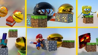 Pacman SoftBody Race With Spongebob, Mario Bros, Steve and More