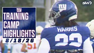 Najee Harris arrives at Giants training camp, gets to work with Cam Skattebo and Co.
