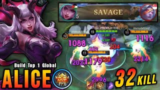 SAVAGE & MANIAC!! 32 Kills Alice MVP 17.0 Points!! - Build Top 1 Global Alice ~ MLBB screenshot 5