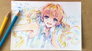 24色セットの色鉛筆で夏っぽい女の子を塗ってみた(byもじゃクッキー)