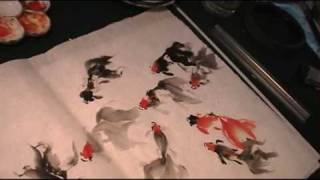 Nine Goldfish in Free Style Chinese Painting by Henry Li