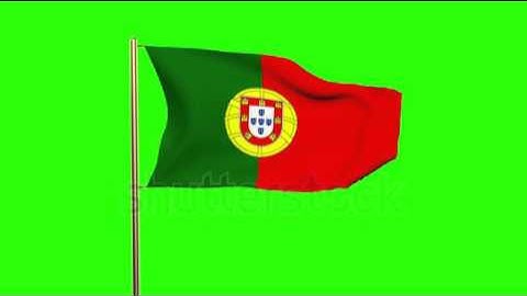 Portugal flag waving in the wind. Looping sun rises style. Animation loop. Green screen, alpha