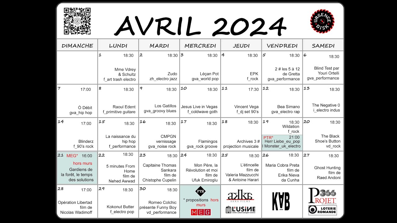 Programmation avril 2024 Urgence Disk Projet 366