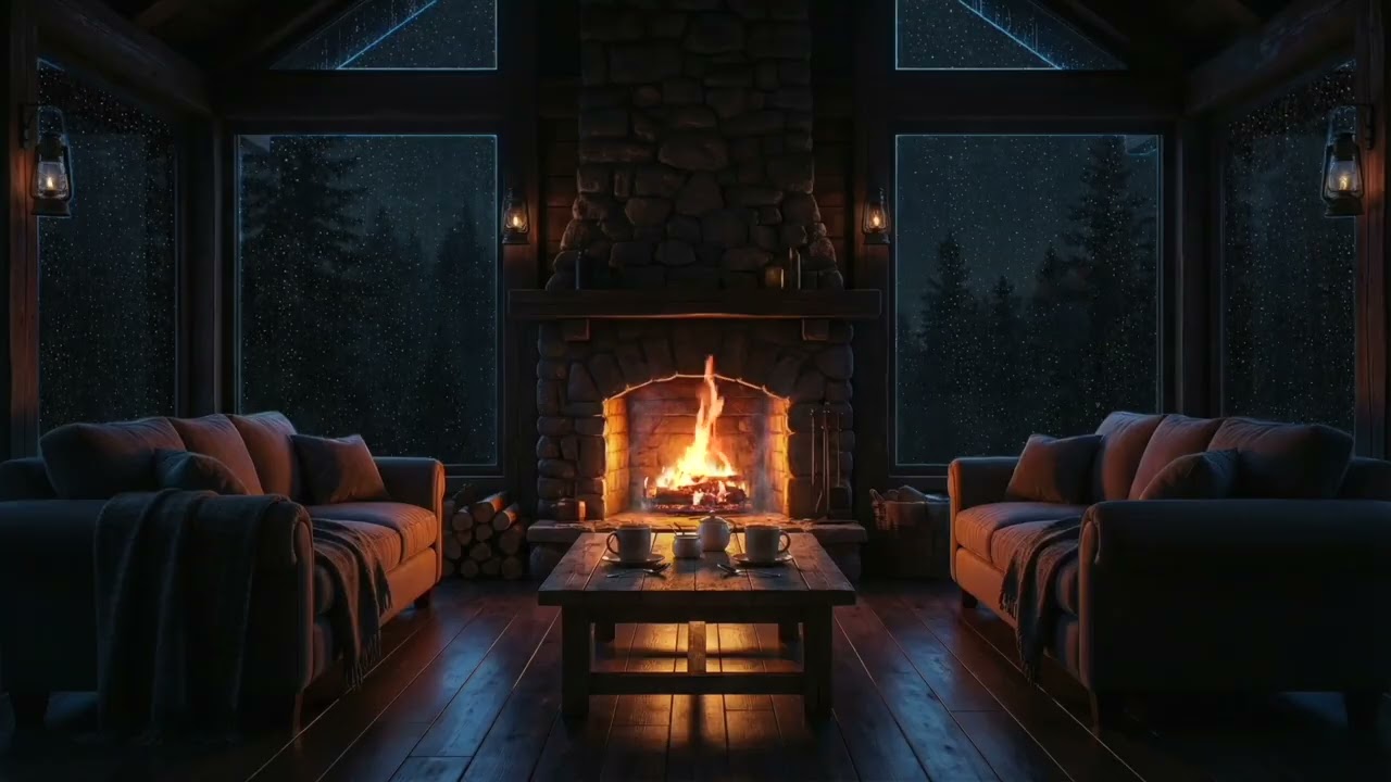 Deep Sleep Sounds 🌧️ Rainstorm & Fireplace | 8 Hours Sleep Music for Insomnia
