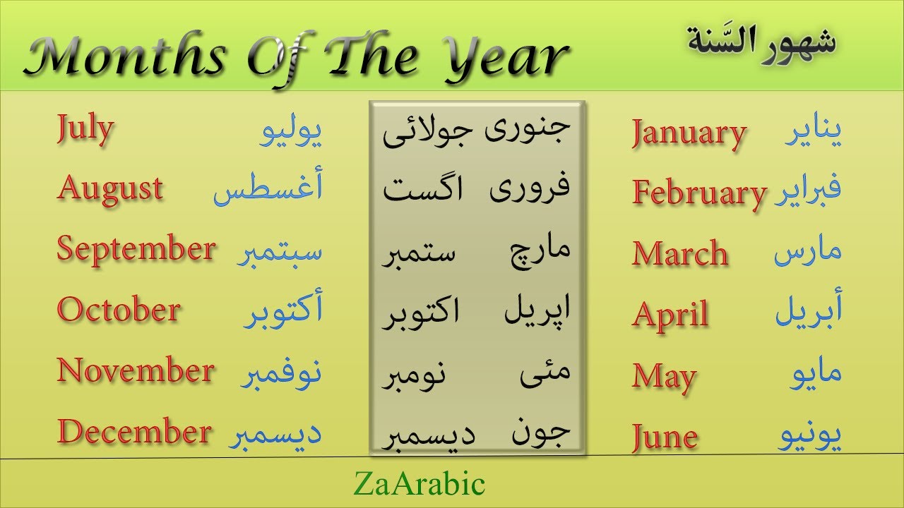 الأشهر العربية Months Of The Year Learn Arabic Youtube