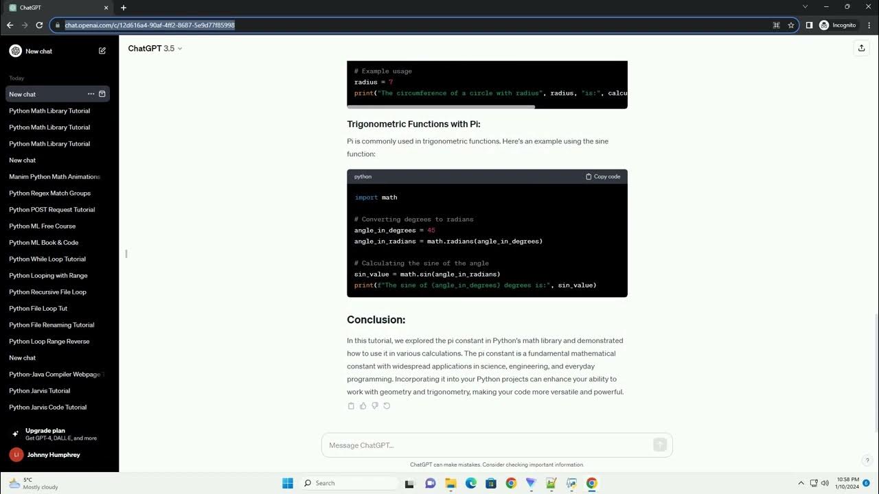 python math library pi - YouTube