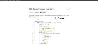 [June 17, 2024, LeetCode daily] 633. Sum of Square Numbers - Python, solution explained
