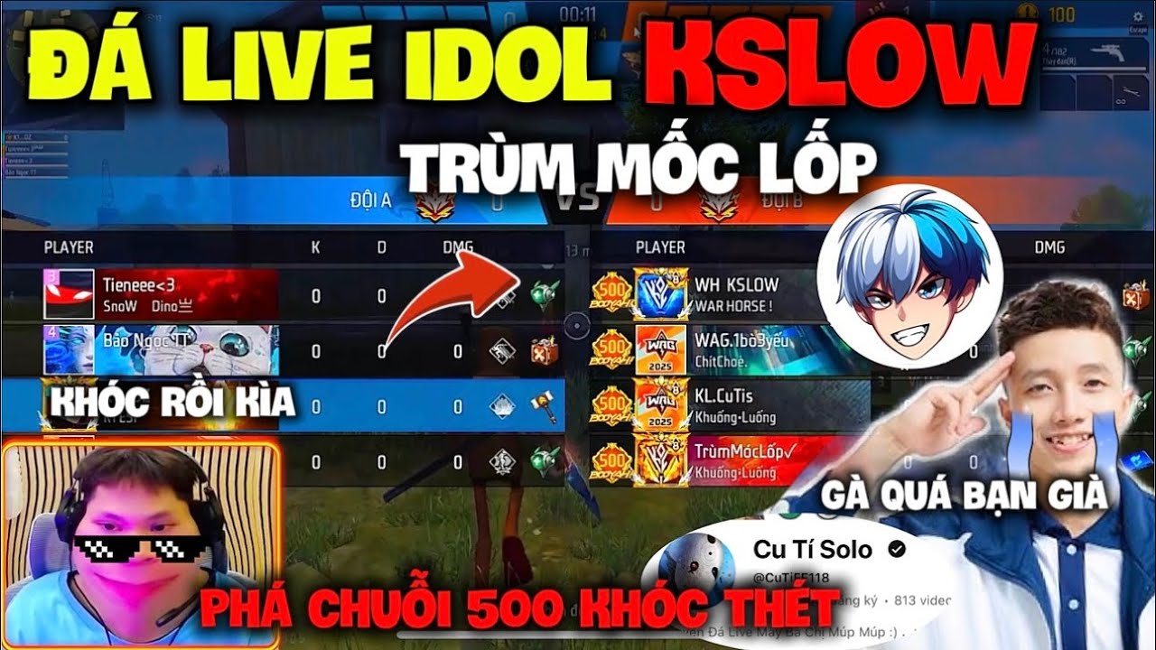 K1 Thử Thách 24H “Đá Live Phá Chuỗi 500 Của Idol Trùm Mốc Lốp, Kslow” Bắn Headshot 99% Và Cái Kết ??