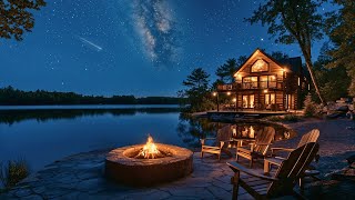 Dreamy Lakeside Night: Campfire Warmth and Crickets, Water Sounds Nighttime Relaxing Sounds