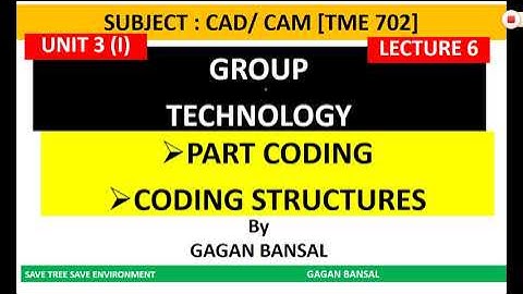 CAD03L06  PART CODING & CODING STRUCTURES || GROUP TECHNOLOGY || CAD/ CAM || GAGAN BANSAL
