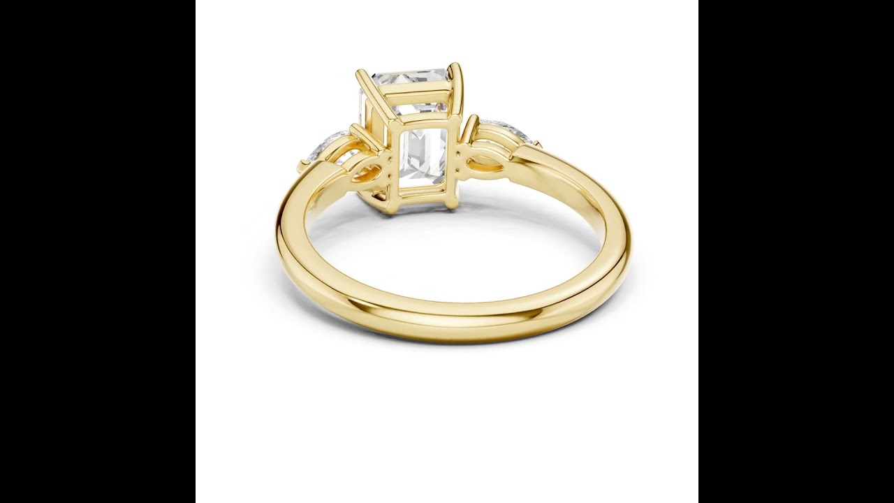 Pear Accent Emerald Cut Three Stone Promise Ring
