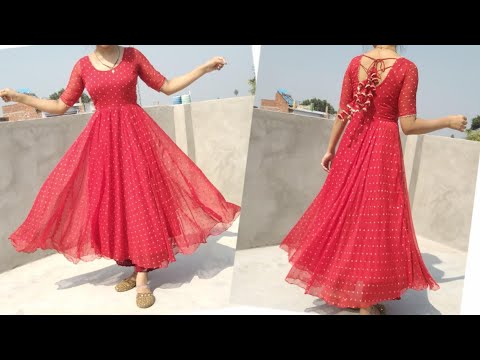 Convert Old Saree in to Designer Umbrella long Gown cutting and stitching -  YouTube