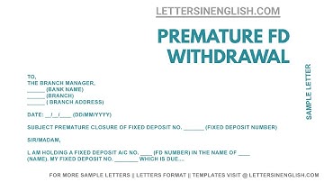 Premature Fixed Deposit Withdrawal Application – Fixed Deposit Closure Letter Before Maturity